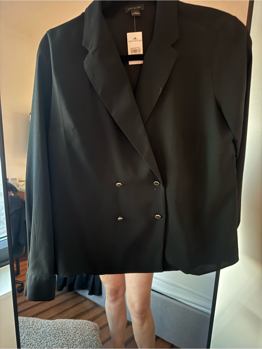 Ann Taylor Black Double-Breasted Blazer with Gold Buttons